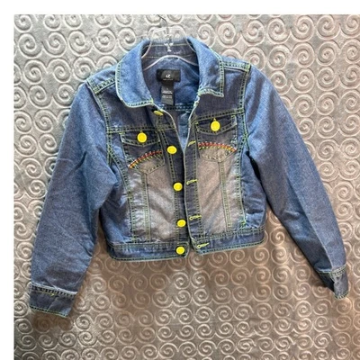 Chaqueta Vaquera IZ Amy Byer Niñas Talla Grande Azul Amarillo Costura Botón Delantero Foto 1 de 4