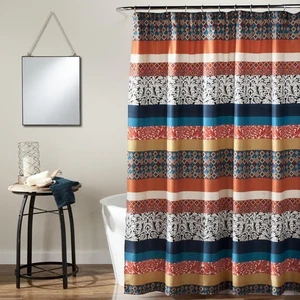 Lush Decor Boho Stripe 12"W x 864"L (Pack of 1), Turquoise & Tangerine - Picture 1 of 7