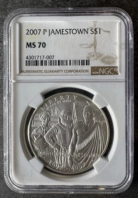 2007 P Jamestown $1 NGC MS70 w/Jamestown - Image 1 of 4