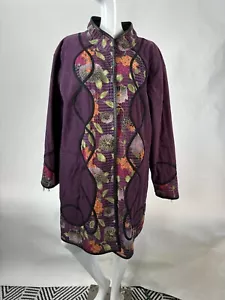 Reversible Vintage 80s Womens Coat With Floral Quilted Pattern & Black Faux Leat - Picture 1 of 24