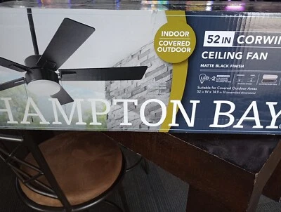 Hampton Bay 52" Corwin Indoor/Outdoor Matte Black LED Ceiling Fan with Light Kit - Image 1 of 3