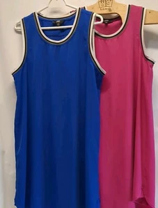 2ABSAllen Schwartz ärmellos Rundhals Elasthan Stretch Flare Kleider blau&rosa - Bild 1 von 11