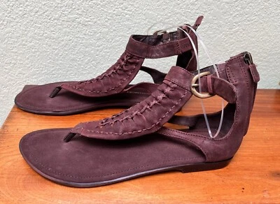 女士 B Makowsky 棕色皮革角斗士凉鞋丁字裤编织 9.5 码 — 第 1/4 张图片