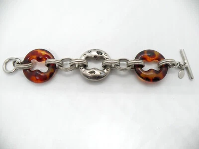 Brazalete Chico's Firmado Translúcido Marrón Resina Cristal Plata Grueso Joyería Foto 1 de 4