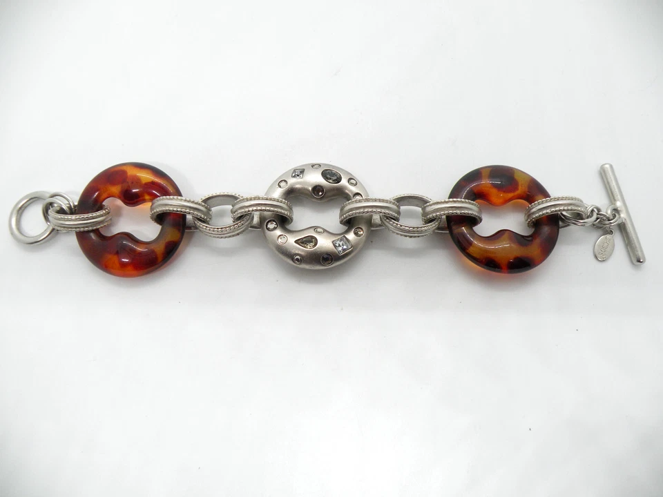 Brazalete Chico's Firmado Translúcido Marrón Resina Cristal Plata Grueso Joyería Foto 1 de 4