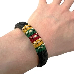 Pulsera brazalete pulsera de cuero negro diente de tiburón para hombre mujer joyería rasta - Imagen 1 de 2