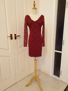 exclusive STRETCH LACE BodyCon Dress Size 12 Burgundy AS NEW - Picture 1 of 8