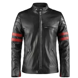 Men Real Sheepskin Black Leather Jacket Real Leather Slim Fit Motorcycle Jacket - Picture 1 of 3
