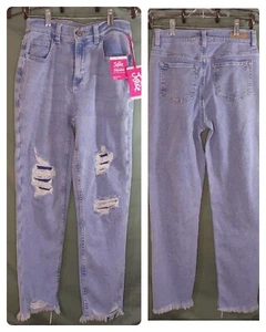 Justice Jeans Girls 16 Light Wash Distressed Cutoff Mom Jeans Boho Skater Grunge - Picture 1 of 12