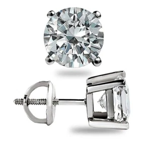 Real 3 Ct Round FL/D GRA Moissanite Solitaire Stud Earrings 14K White Gold Gift - Picture 1 of 14