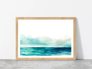 Seascape Watercolor Abstract Glass Framed Wall Art, Ready to Hang - Bild 1 von 6