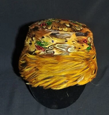 ¡MUY LIMPIO! Sombrero Cloche Pluma Faisán Vintage Para Mujer 7 3/8 (23 pulgadas) ¡RARO! Foto 1 de 4