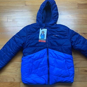 Eddie Bauer Youth Reversible Jacket Fleece Size Medium 10/12 Saxony Blue Hood - Picture 1 of 9