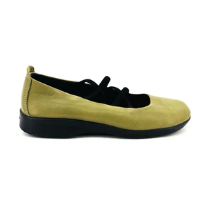 Womens 8-8.5 39 Arcopedico Vegas Green Leather Black Stretch Strappy Mary Janes - Picture 1 of 12