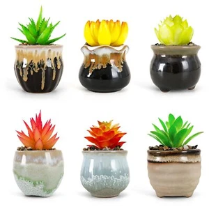 Small Succulents Plants Artificial in Ceramic Pots Mini Fake Succulent Plants... - Picture 1 of 7