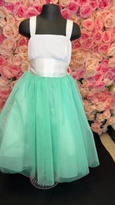 LITTLE GIRLS PAGEANT FLOWER GIRL DRESS WHITE/MINT - Picture 1 of 10