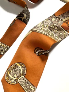 HERMES VINTAGE SCARF PRINT BAROQUE KING'S JEWELRY TIE TREASURE HIGH END BROWN - Picture 1 of 16