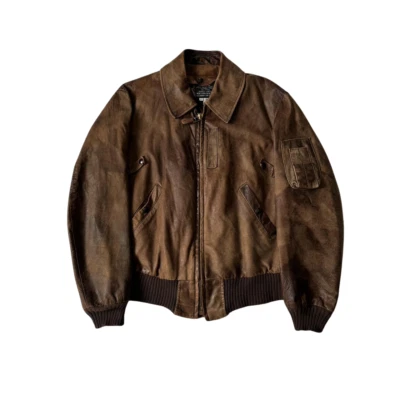 Men's Vintage 80s Avirex USA B-15 USAF Brown Flying Leather Jacket Size L - Image 1 of 4
