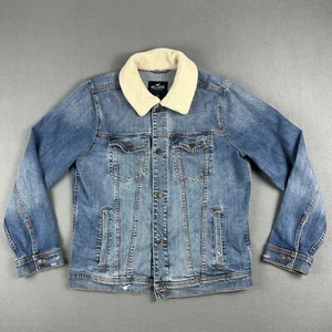 Hollister Jean Jacket Mens XL Epic Flex Denim Unlined Sherpa Collar Button Up - Picture 1 of 11