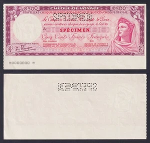Francia Travelers Cheque 500 francs francais SPECIMEN FDS-/UNC- - Imagen 1 de 1