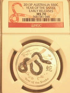 2013 P MS70 50C.YEAR OF THE SNAKE-1/2 OZ. SILVER -  AUSTRALIA - NGC E.R!! - Picture 1 of 2
