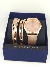 Adrienne Vittadini ADST1751 Leather Band Rose Gold Tone Women's Watch Set