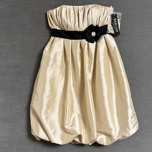 Vtg Bari Jay Dress 8 Champagne Cream Satin Bubble Strapless 90s Cocktail HOCO - Picture 1 of 13