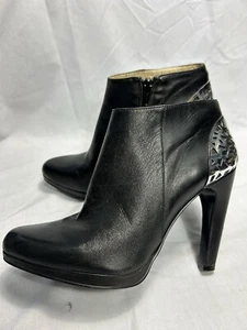 Nine West Leather Ankle Boots Womens Black Stiletto Boots Size US 8 DEFECT - Picture 1 of 13
