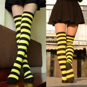 Women Girls Over Knee Socks High Stockings Cotton Striped Plus Size Long Sock