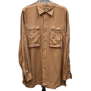 Cabelas Button Down Cotton Shirt XLT XL TALL Brown Zip/Cargo Pockets - Picture 1 of 8