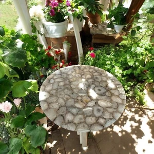 15" Round Agate Bedside Table Top Luxury Stone Elegance Bar Desk Furniture Decor - Picture 1 of 7