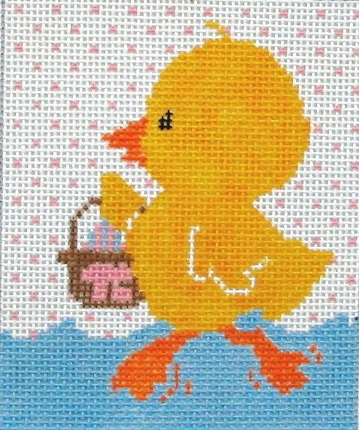 Duck With Basket  Easter Hand Painted Needlepoint Canvas - Image 1 of 1