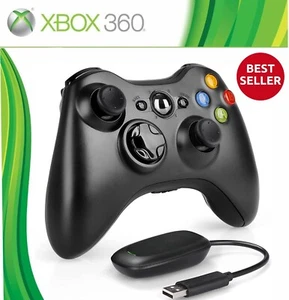 Black Wireless Video Game Controller for Xbox 360 & PC Win 7 8 10 - Picture 1 of 10