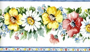 Daisy Mae 400 Prepasted Wallpaper Border 4 Yards X 5" Floral Blue Pink Flowers - Picture 1 of 3