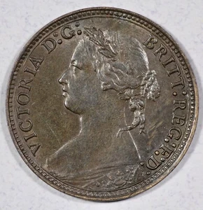 1879 Great Britain Bun Head Farthing Large 9 Obverse 5 Reverse C - Picture 1 of 3