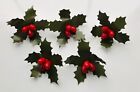 Pack of 5 x paper Christmas HOLLY Leaves and Berries Cake Toppers Festive Xmas 