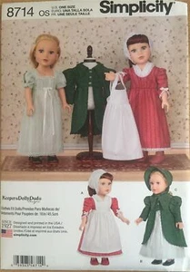 Simplicity 8714 18 inch Doll Clothes Vintage Retro Inspired Sewing Pattern New - Picture 1 of 1