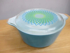 Pyrex 2 1/2 Quart Blue Spirograph Lid & Bowl 475-8 475-C - Picture 1 of 16