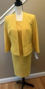 Vestido y chaqueta Le Suit 2 piezas talla #6 dorado puesta de sol cuello redondo funda frente abierto - Imagen 1 de 12