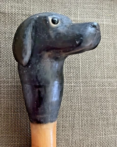 Handmade Carved Black Dog Head All Wood Cane Walking Stick 36" Tall - Picture 1 of 10
