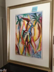 Very Cool ANTELOPE Colorful Modern Contemporary Original Framed Art Karl $1000+ - Picture 1 of 11