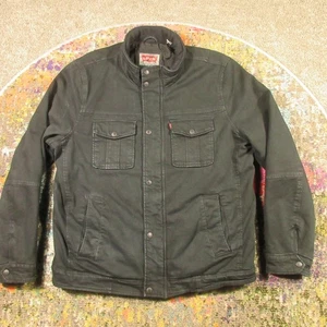 Levis Jacket Mens L Black Insulated Canvas Cargo Quilted Biker Military Mock EUC - Picture 1 of 11