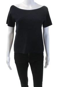 Elie Tahari Womens Short Sleeve Round Neck Pullover Blouse Dark Blue Size L - Picture 1 of 5