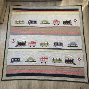 Pottery Barn Kids Trains Cars RYDER Quilt Double/Full Patchwork 82x82 - Picture 1 of 2