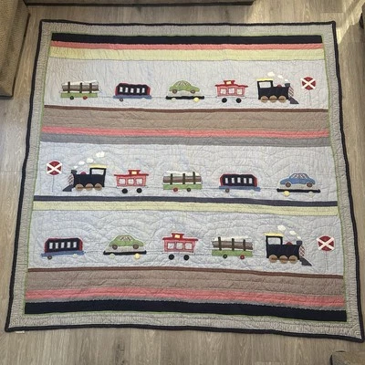 Pottery Barn Kids Trains Cars RYDER Quilt Double/Full Patchwork 82x82 - Image 1 of 2