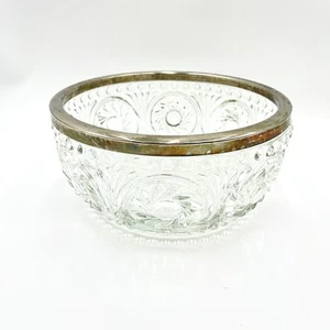 Vintage Lead Crystal Bowl Silver plate Rim Made In England Heavy Glass  - Picture 1 of 7