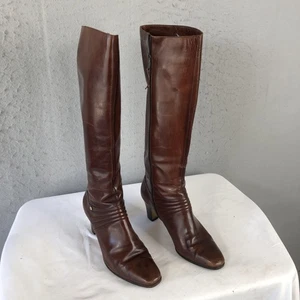 Salvatore Ferragamo Boots Womens Size 8M Brown Leather Zip Heel Italy Classic - Picture 1 of 21