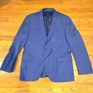 Peter Millar 100% Wool Plaid Blazer Men 44R Blue Union Made in Canada Sport Coat - Picture 1 of 15