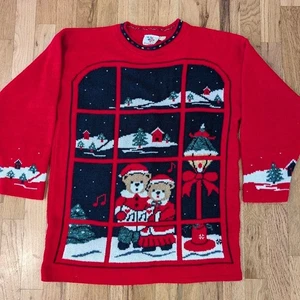 NUTCRACKER Ugly Christmas Sweater Bear Couple Window Scene Jumper S VINTAGE - Picture 1 of 11