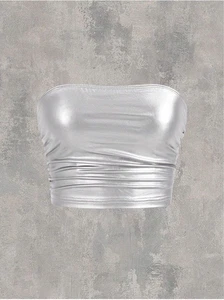 Silver ICON Women's Metallic Knitted Strapless Top Sz XS S M L - Picture 1 of 4